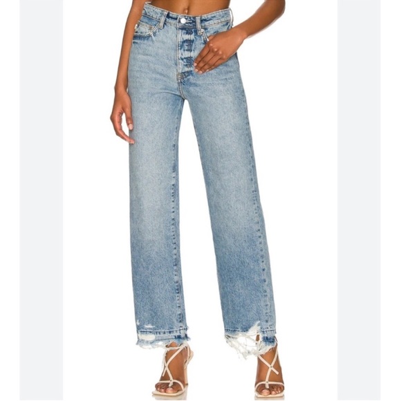 Lovers + Friends Denim - Lovers + Friends High Rise Straight Leg Raw Fray Hem Jeans